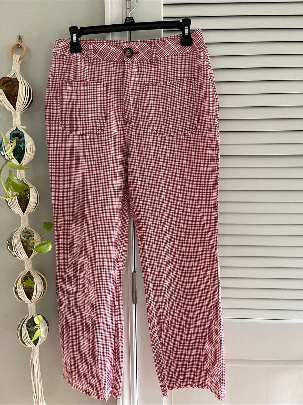 Women's Straight Leg Red Checked Pants